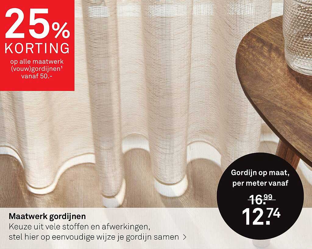 25% KORTING op alle maatwerk (vouww)gordijnen vanaf 50.-