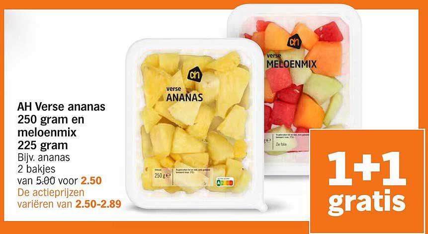 AH Verse ananas 250 gram en meloenmix 225 gram