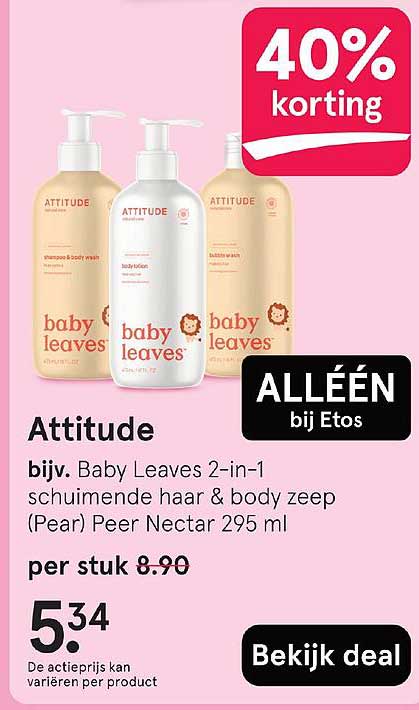 Attitude bijv. Baby Leaves 2-in-1 schuimende haar & body zeep (Pear) Peer Nectar 295 ml
