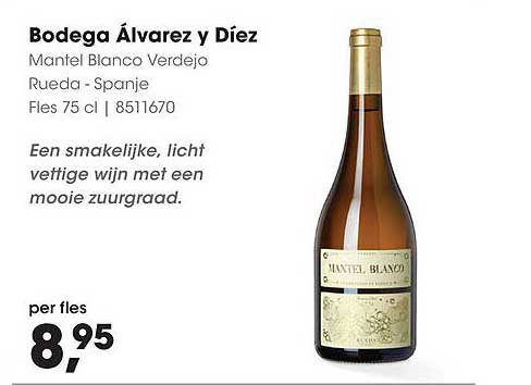 Bodega Álvarez y Diez Mantel Blanco Verdejo Rueda - Spanje Fles 75 cl