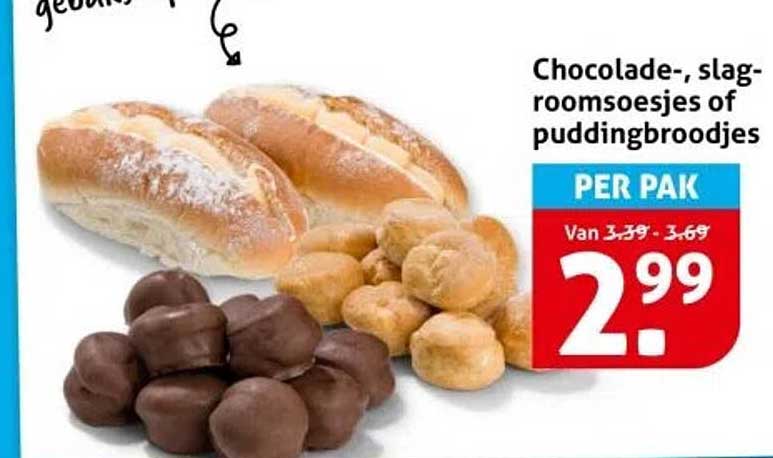 Chocolade-, slagroomsoesjes of puddingbroodjes