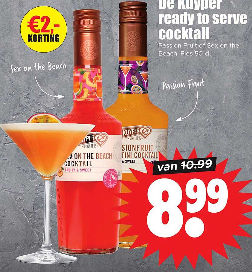 De Kuiper ready to serve cocktail 'Passion Fruit of Sex on the Beach'. Fles 50 cl.