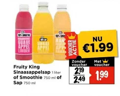 Fruity King Sinaasappelsap 1 liter of Smoothie 750 ml of Sap 750 ml