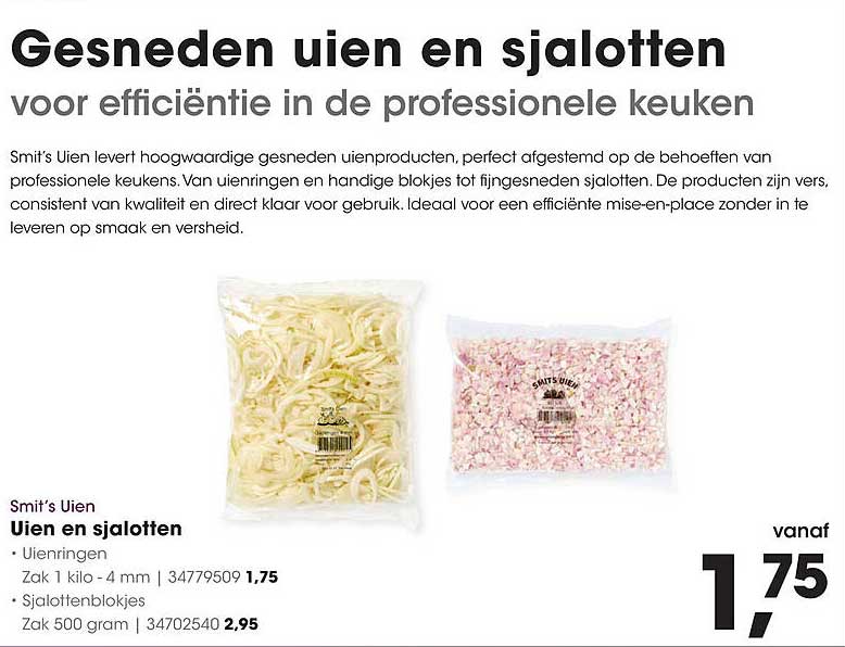 Gesneden uien en sjalotten voor efficiëntie in de professionele keuken