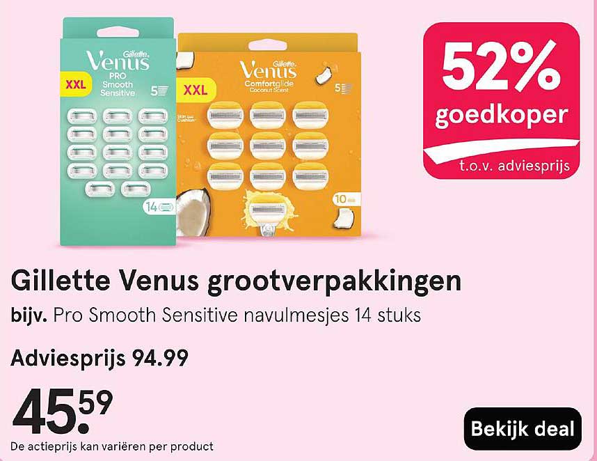Gillette Venus grootverpakkingen, bijv. Pro Smooth Sensitive navulmesjes 14 stuks
