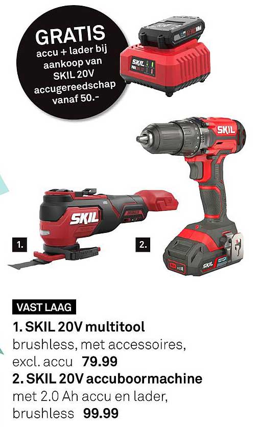 GRATIS accu + lader bij aankoop van SKIL 20V accugereedschap vanaf 50.-
