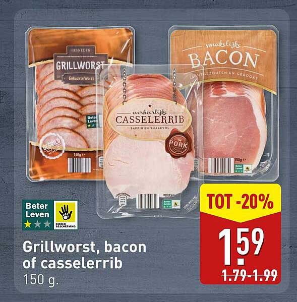 Grillworst, bacon of casselerrib 150 g.