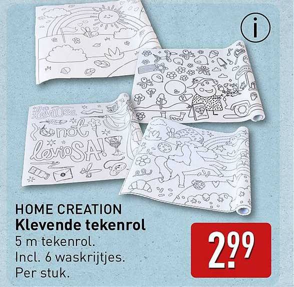 HOME CREATION Klevende tekenrol 5 m tekenrol. Incl. 6 waskrijtjes. Per stuk.