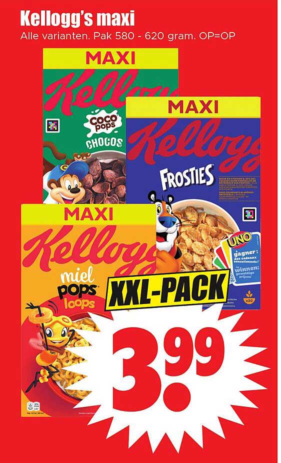 Kellogg's maxi alle varianten. Pak 580 - 620 gram. OP=OP