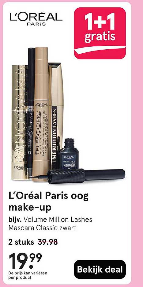 L’Oréal Paris oog make-up bijv. Volume Million Lashes Mascara Classic zwart