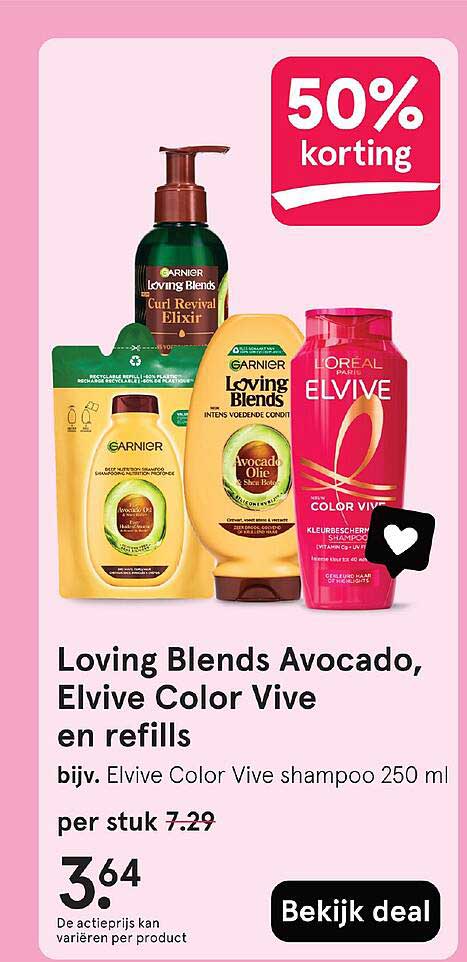 Loving Blends Avocado, Elvive Color Vive en refills bijv. Elvive Color Vive shampoo 250 ml
