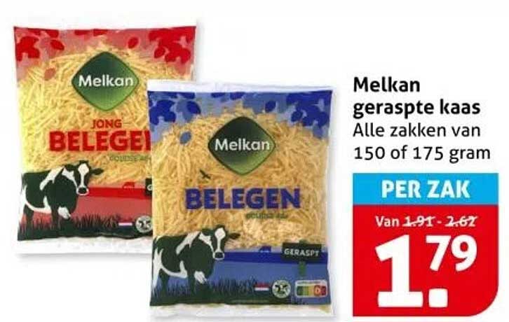 Melkan geraspte kaas - Alle zakken van 150 of 175 gram