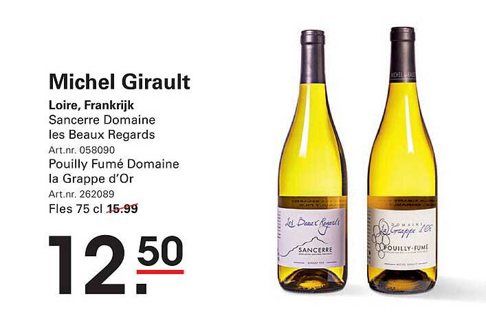 Michel Girault Loire, Frankrijk Sancerre Domaine les Beaux Regards Pouilly Fumé Domaine la Grappe d'Or Fles 75 cl