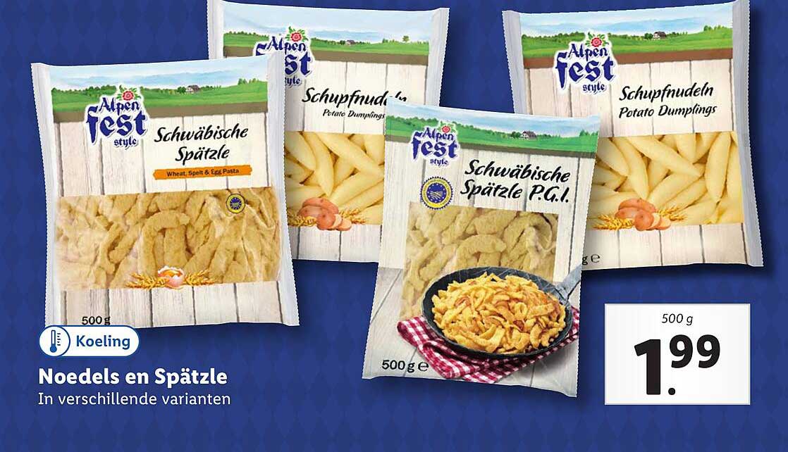 Noedels en Spätzle in verschillende varianten