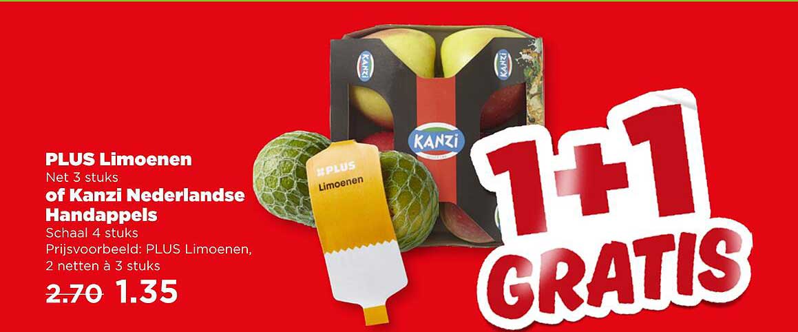 PLUS Limoenen of Kanzi Nederlandse Handappels, 1+1 GRATIS