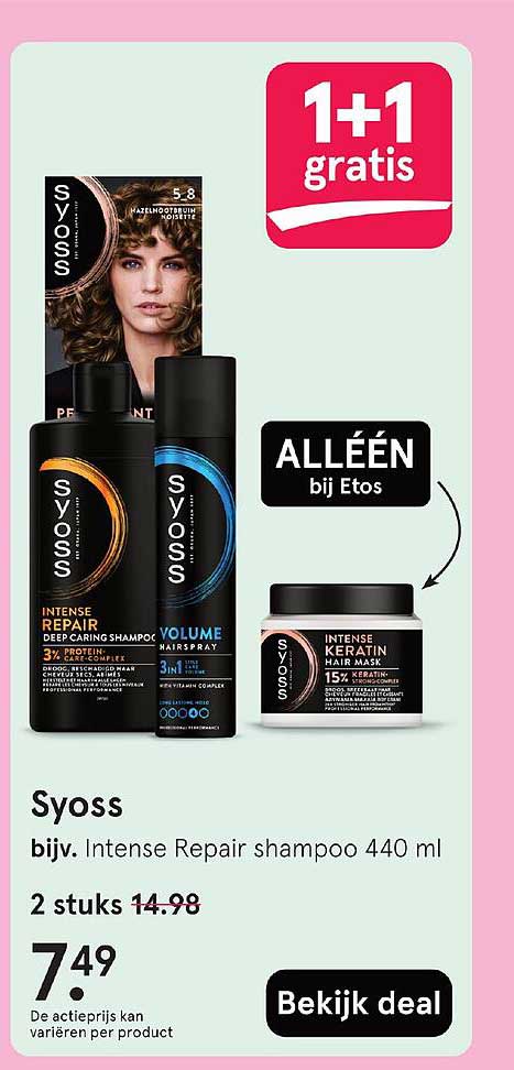 Syoss bijv. Intense Repair shampoo 440 ml - 1+1 gratis