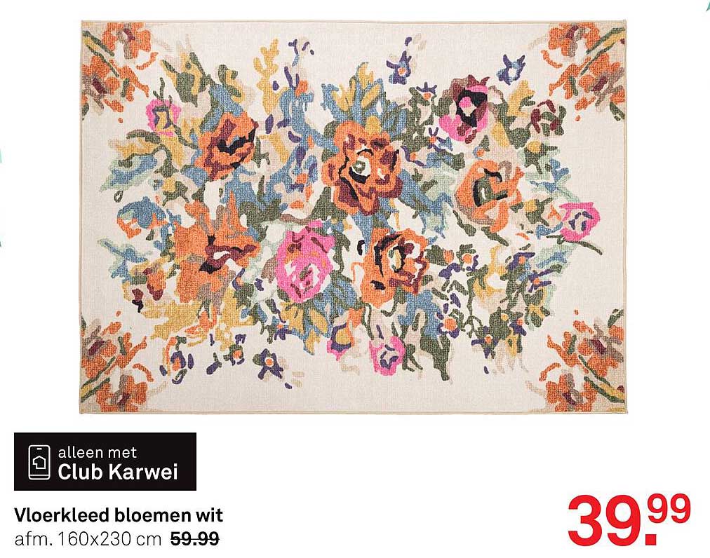 Vloerkleed bloemen wit