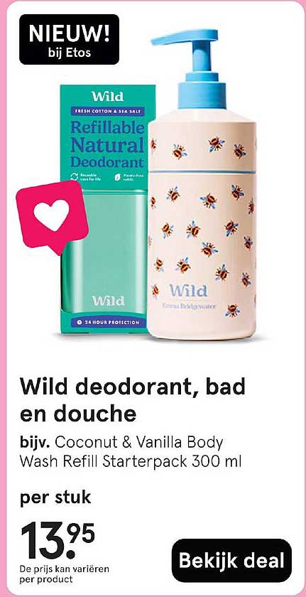 Wild deodorant, bad en douche bijv. Coconut & Vanilla Body Wash Refill Starterpack 300 ml