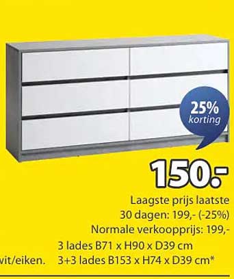Kast met 3 lades en 3+3 lades - 25% korting