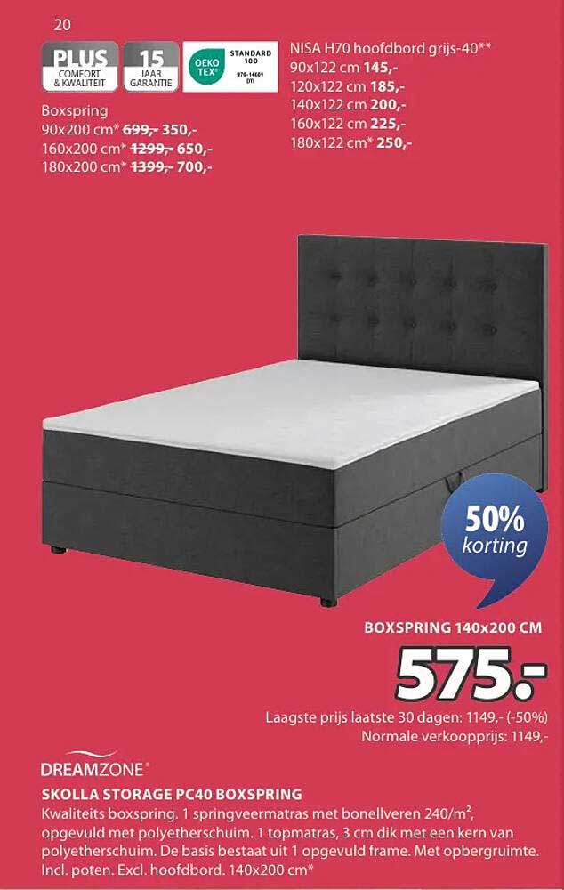 SKOLLA STORAGE PC40 BOXSPRING 140x200 CM