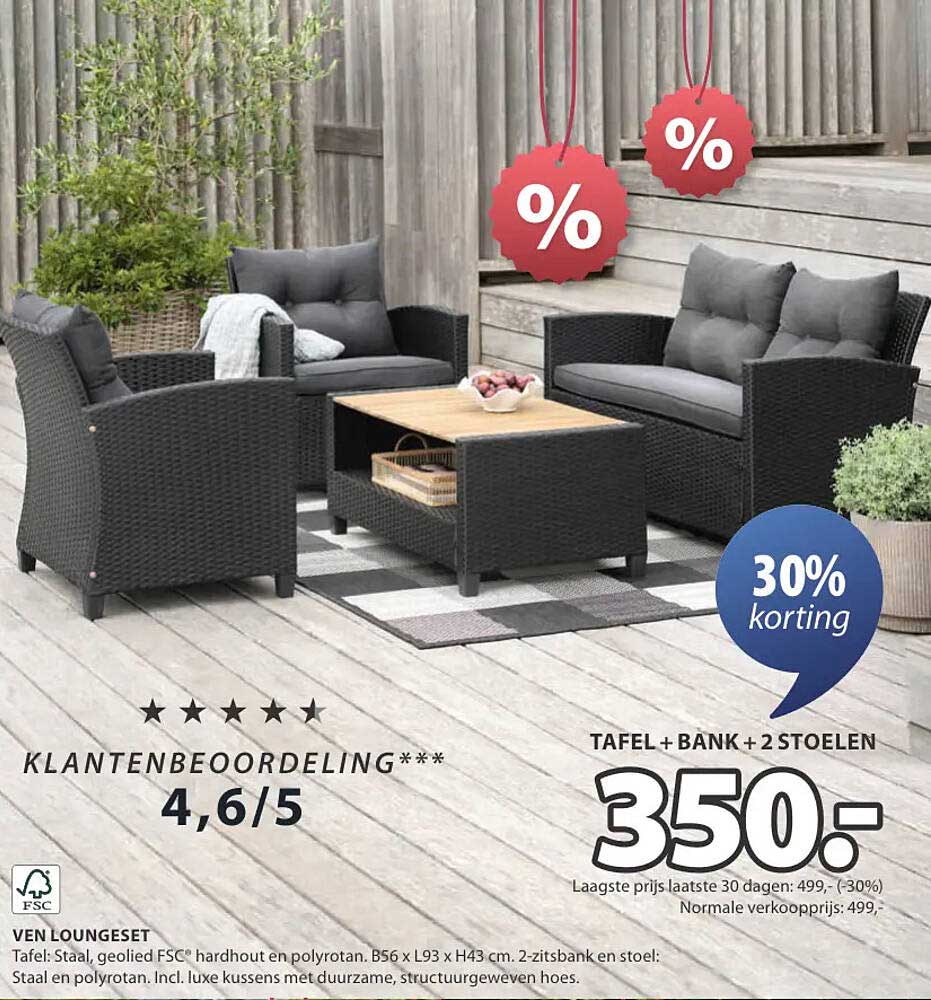 VEN LOUNGESET TAFFEL + BANK + 2 STOELEN