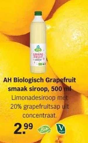 AH Biologisch Grapefruit smaak siroop, 500 ml
