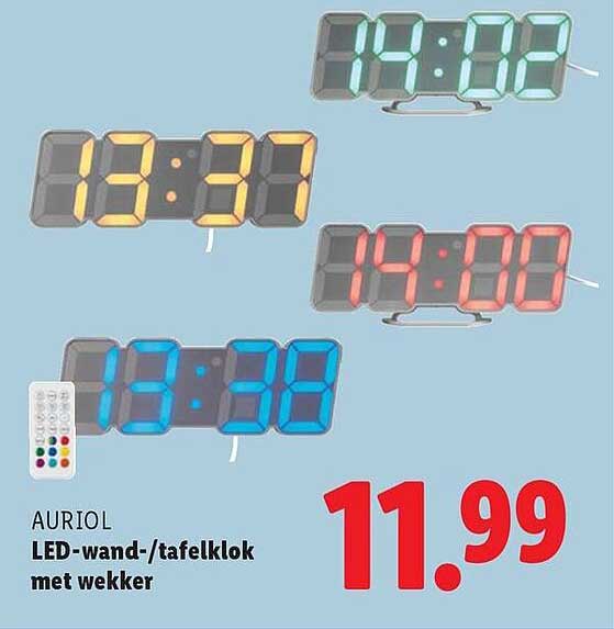 AURIOL LED-wand-/tafelklok met wekker