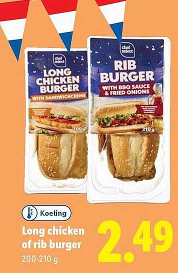 Long chicken of rib burger