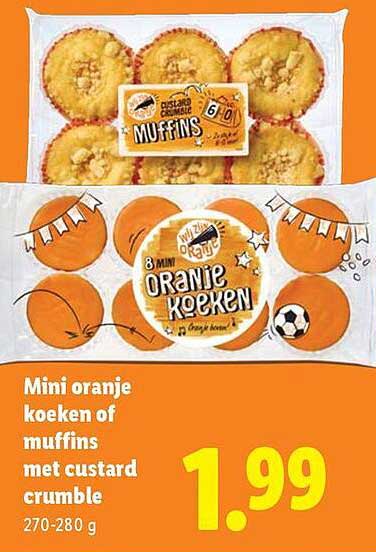Mini oranje koeken of muffins met custard crumble