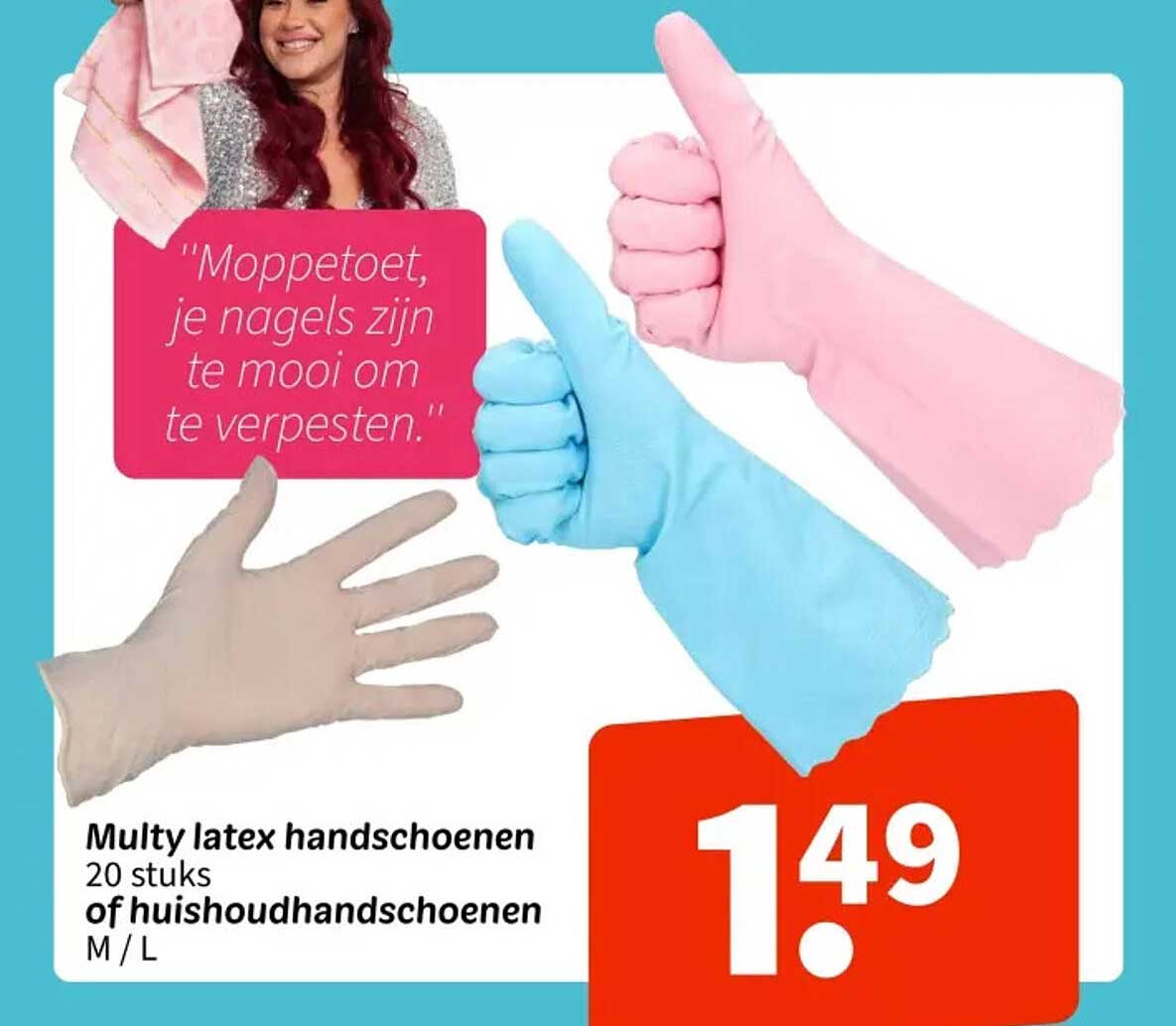 Multy latex handschoenen 20 stuks of huishoudhandschoenen M / L
