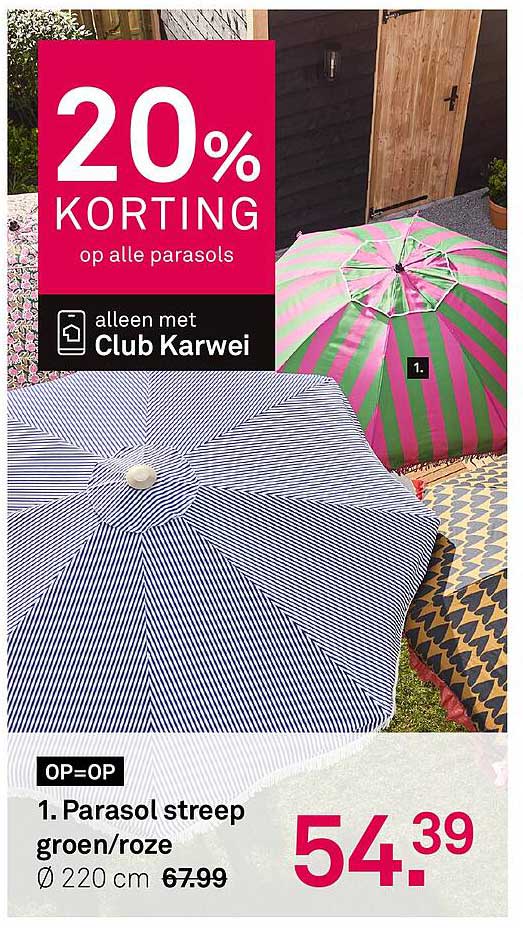 1. Parasol streep groen/roze