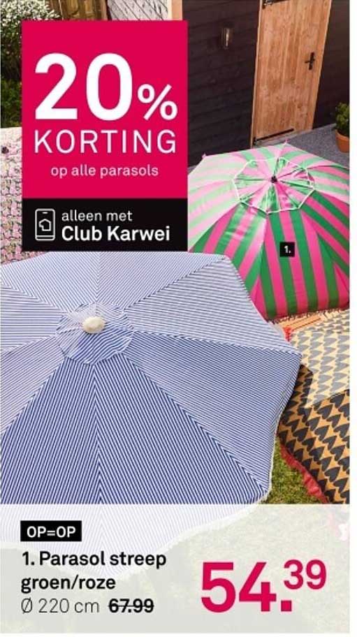 1. Parasol streep groen/roze
