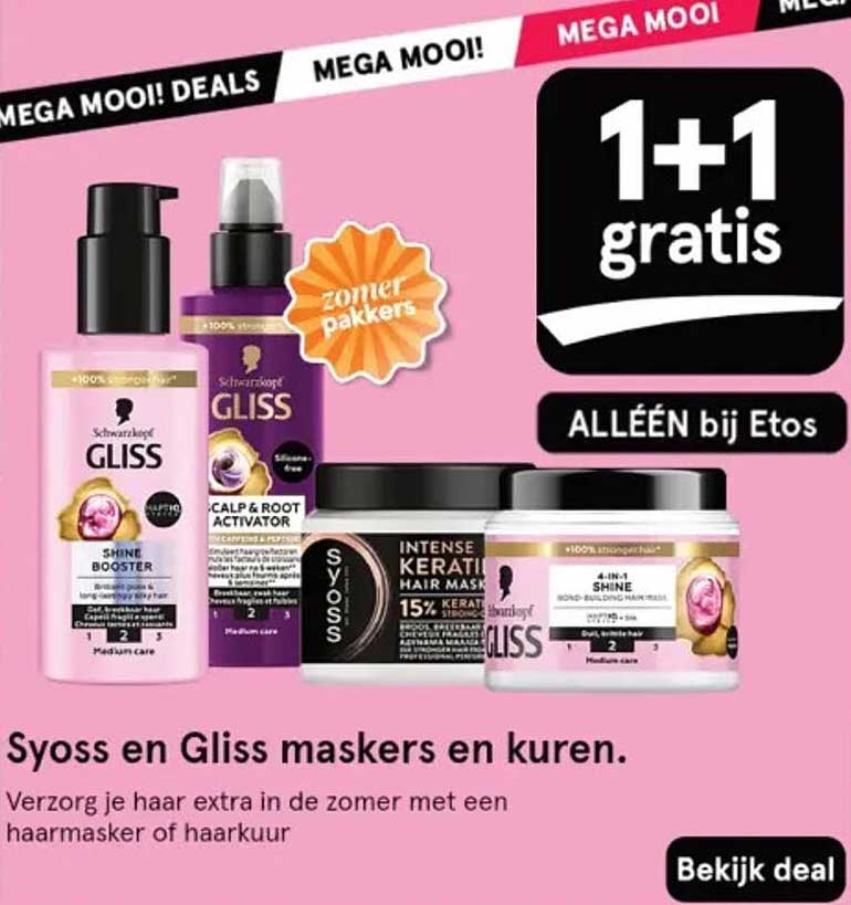 1+1 gratis Syoss en Gliss maskers en kuren