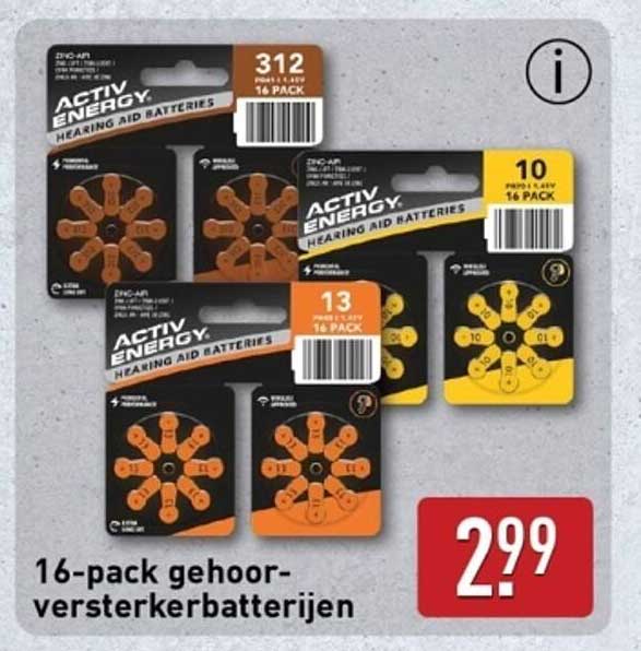 16-pack gehoorversterkerbatterijen