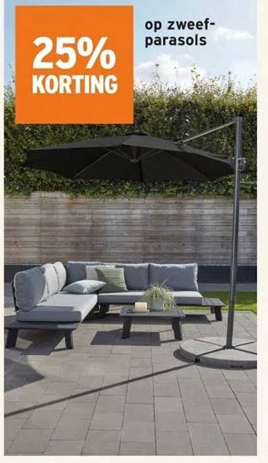 25% KORTING op zweef-parasols