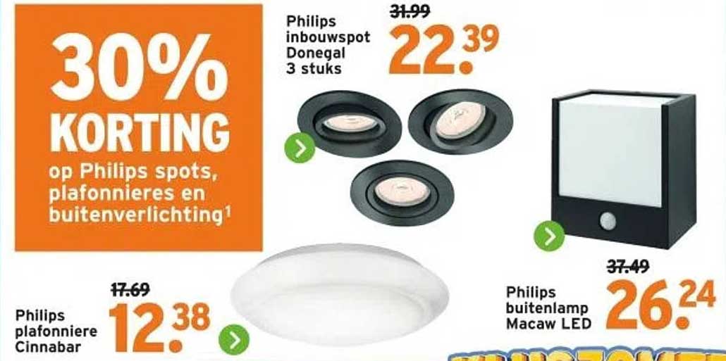 30% KORTING op Philips spots, plafonnières en buitenverlichting