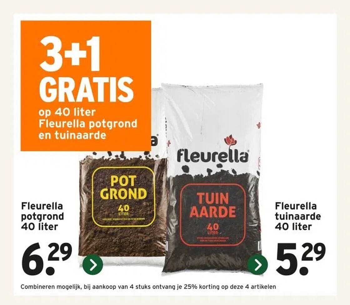 3+1 GRATIS op 40 liter Fleurella potgrond en tuinaarde