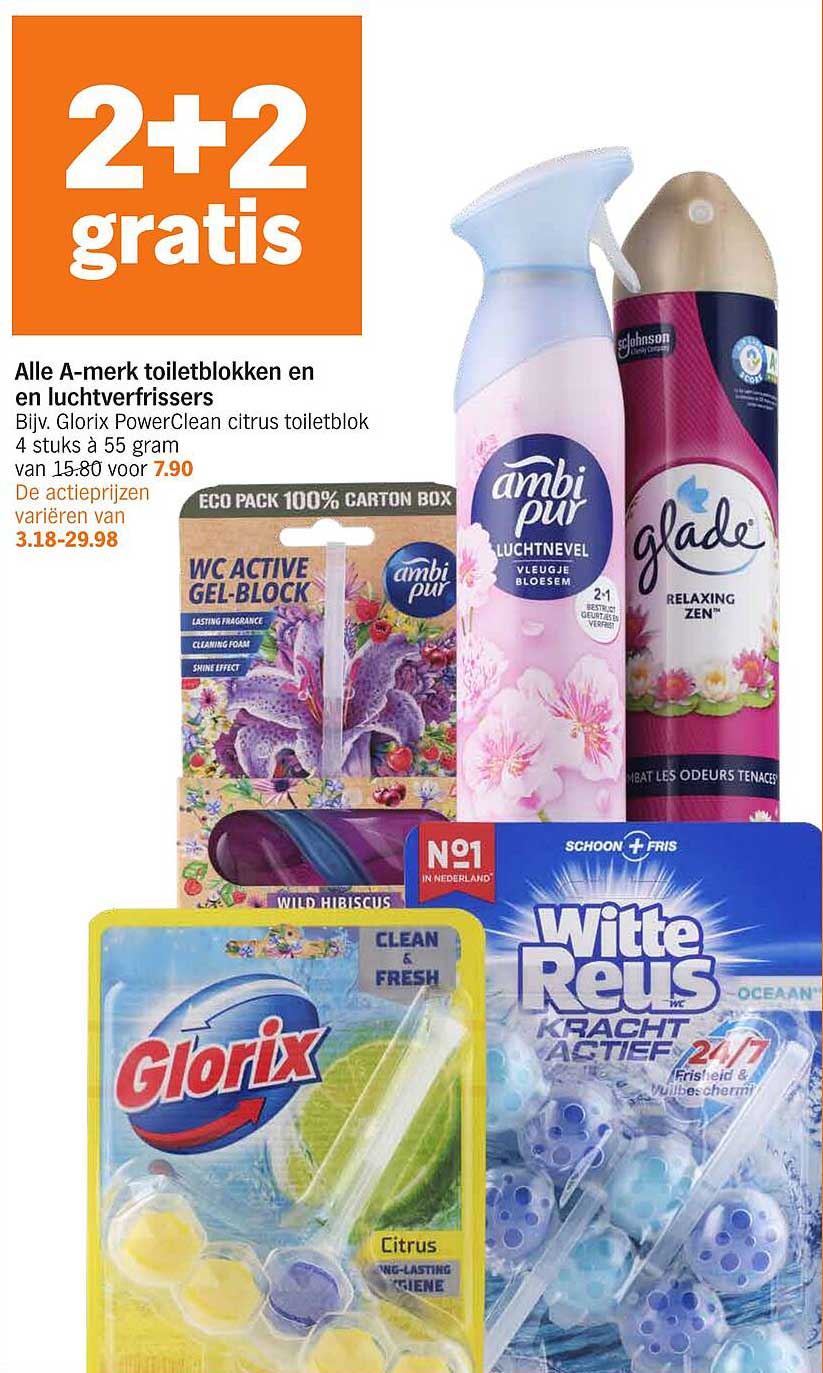 Alle A-merk toiletblokken en luchtverfrissers 2+2 gratis