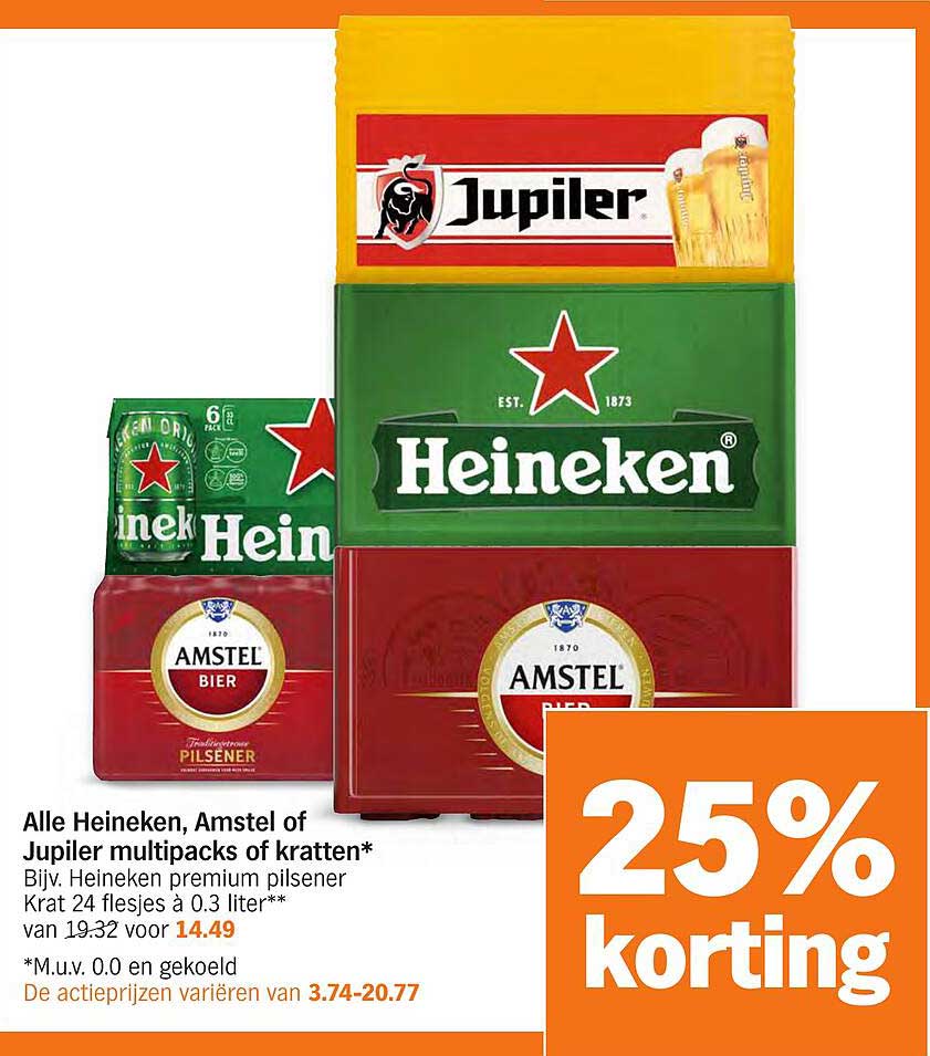 Alle Heineken, Amstel of Jupiler multipacks of kratten*