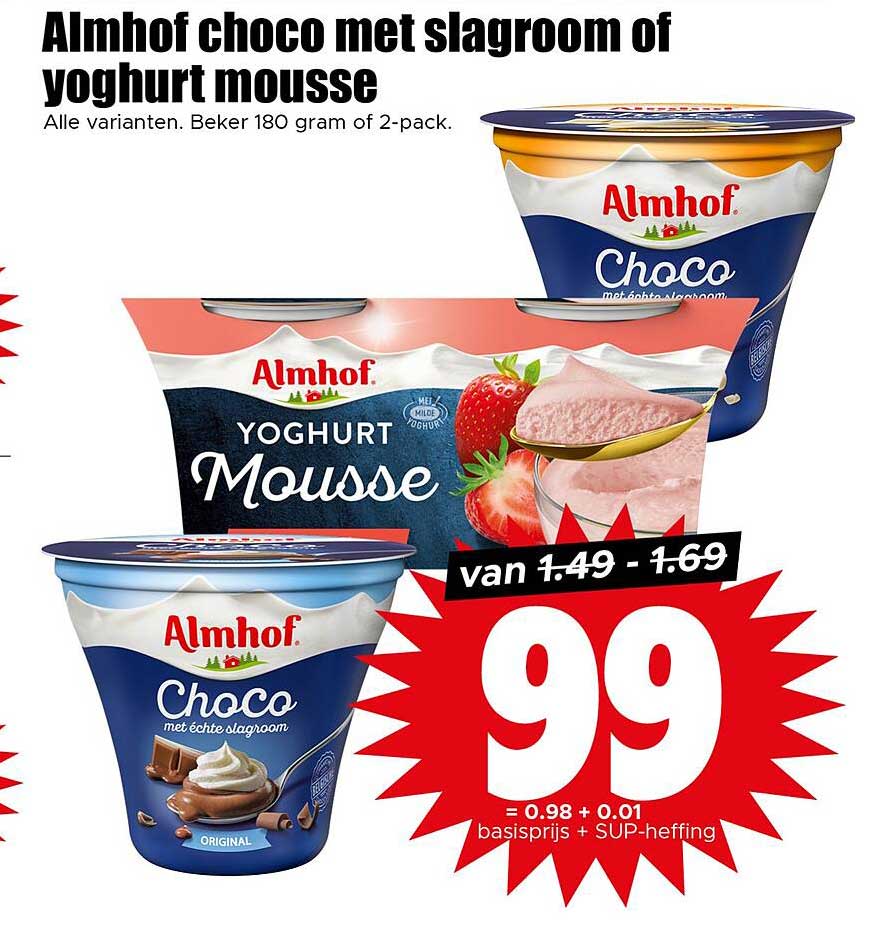 Almhof choco met slagroom of yoghurt mousse
