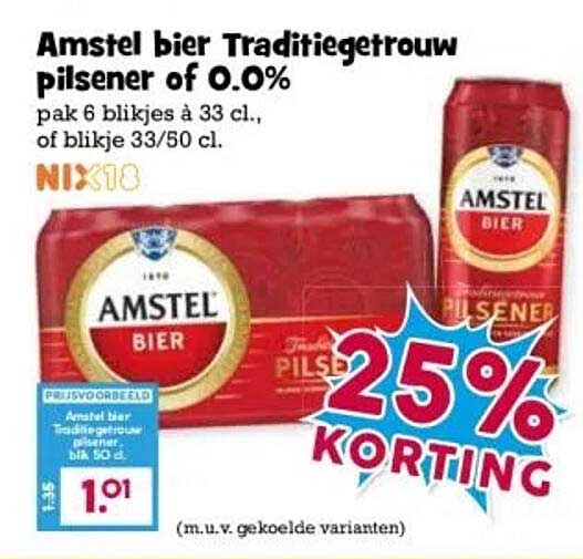 Amstel bier Traditiegetrouw pilsener of 0.0%