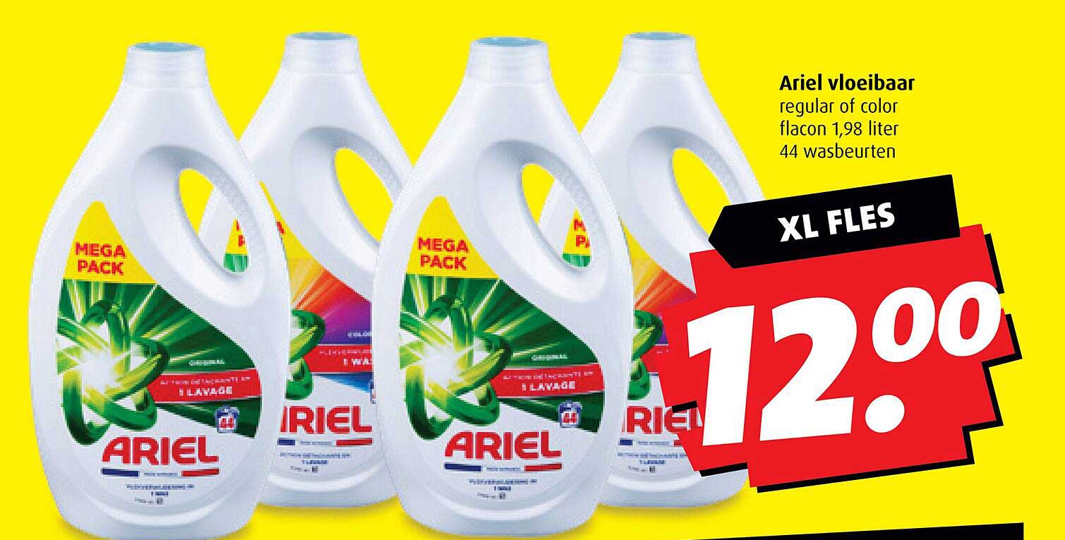 Ariel vloeibaar regular of color flacon 1,98 liter 44 wasbeurten