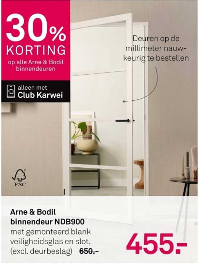 Arne & Bodil binnendeur NDB900 met gemonteerd blank veiligheidsglas en slot, (excl. deurbeslag)