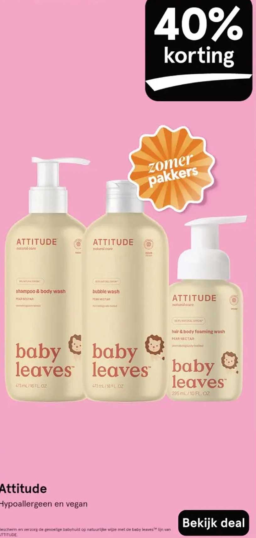 Attitude Baby Leaves Shampoo & Body Wash, Bubble Wash en Hair & Body Foaming Wash - 40% korting