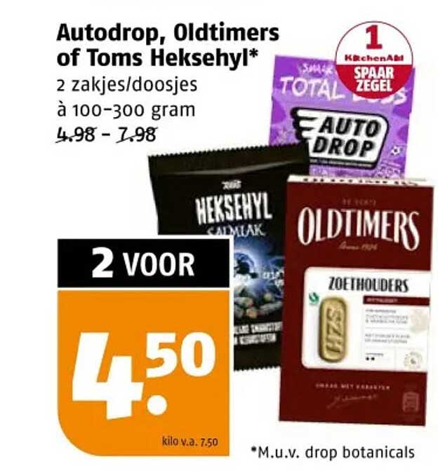 Autodrop, Oldtimers of Toms Heksehyl* 2 zakjes/doosjes à 100-300 gram