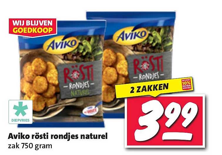 Aviko rösti rondjes naturel zak 750 gram