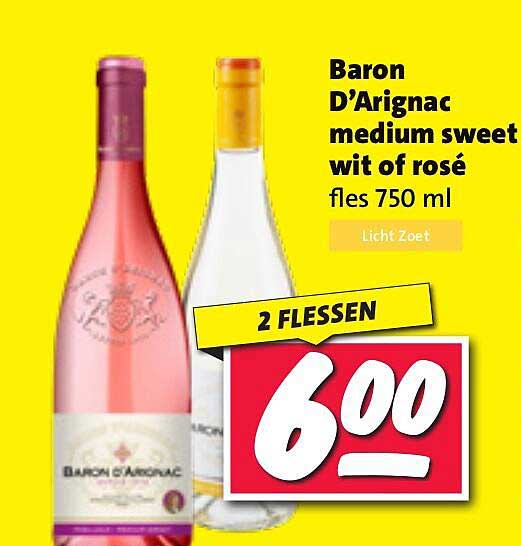 Baron D'Arignac medium sweet wit of rosé fles 750 ml