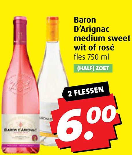 Baron D’Arignac medium sweet wit of rosé fles 750 ml