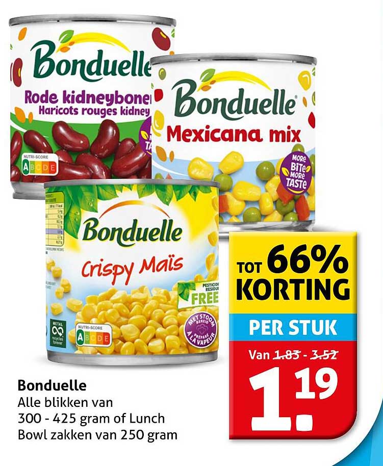 Bonduelle - Alle blikken van 300 - 425 gram of Lunch Bowl zakken van 250 gram