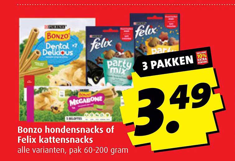 Bonzo hondensnacks of Felix kattensnacks